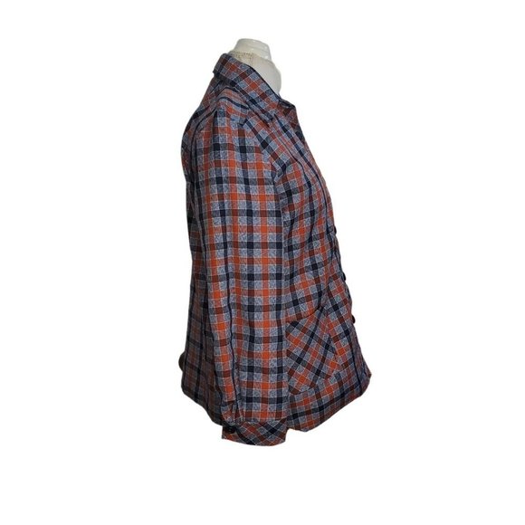 Vintage 70s Womens Sz M Plaid Button Up Jacket Blue Orange Unlined Pockets Retro - Picture 7 of 9